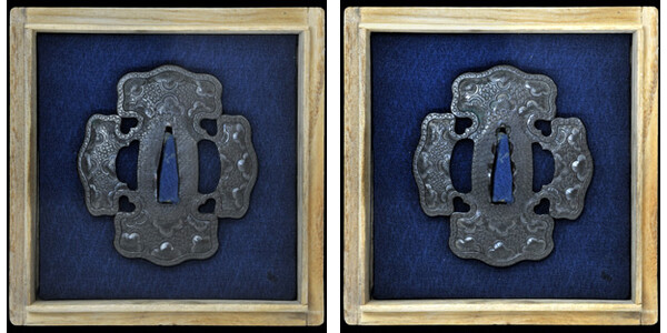 鍔 梅図小菊刻印彫四分一太刀鍔