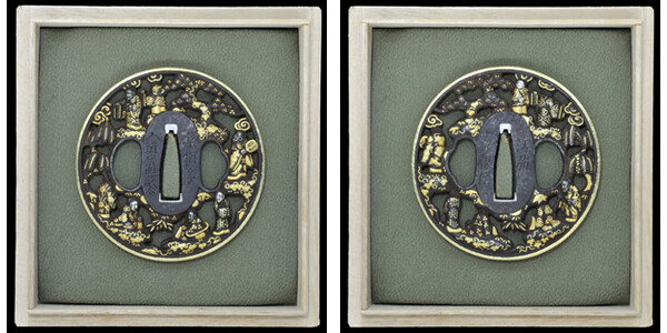 鍔 江州彦根住 藻柄子入道宗典製 七賢人図透鍔 保存刀装具鑑定書