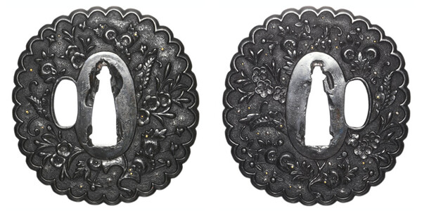 鍔 無銘 古金工 秋草図鍔 特別保存刀装具鑑定書