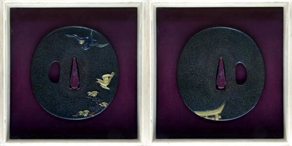 無銘 月に鳥図 鉄地 菊花透鍔