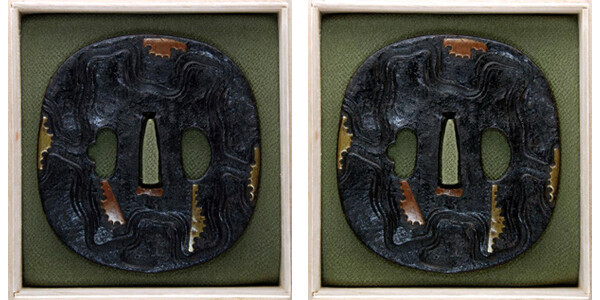 川原図大鍔 鉄地 無銘