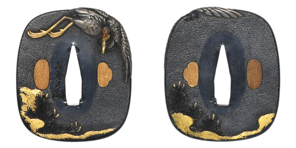 鍔 銘 友寿(花押) 松鶴図鍔 特別保存刀装具鑑定書の販売