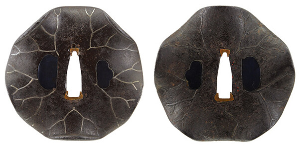 鍔 無銘 秋田正阿弥 蕗葉図鍔 保存刀装具鑑定書