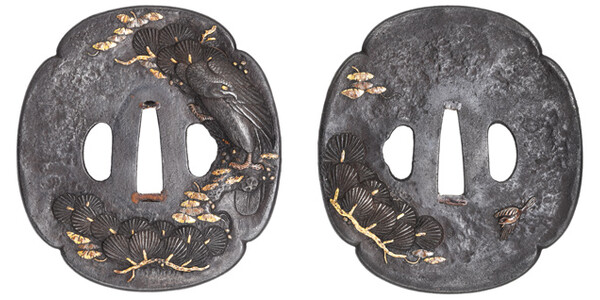 鍔 銘 水戸 松樹猛禽図鍔 保存刀装具鑑定書