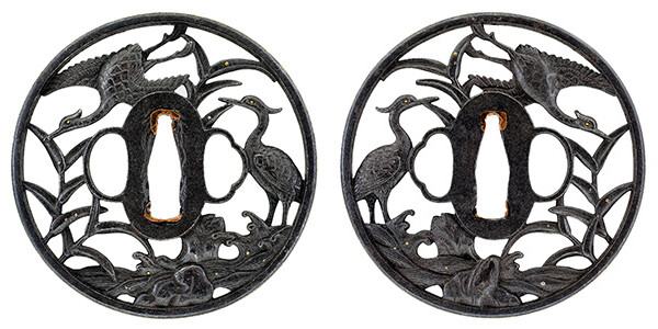 鍔 無銘 京正阿弥 芦鷺透鍔 保存刀装具鑑定書