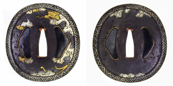 鍔 無銘 熊谷派 雲龍図鍔 特別保存刀装具鑑定書