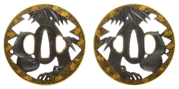 鍔 無銘 京正阿弥 竹笹葵透蔦唐草図鍔 特別保存刀装具