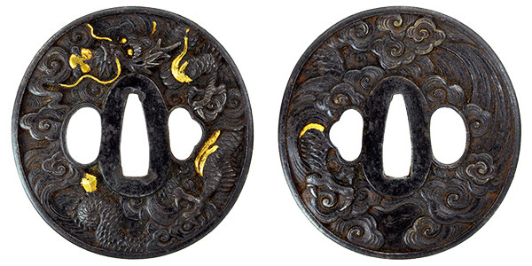 鍔 無銘 肥前 雲龍図鍔 保存刀装具鑑定書