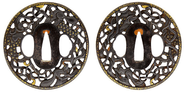 鍔 銘 定次 葡萄栗鼠透鍔 保存刀装具鑑定書