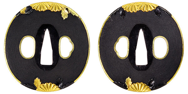 鍔 無銘 吉岡因幡介 葉菊図鍔 特別保存刀装具鑑定書