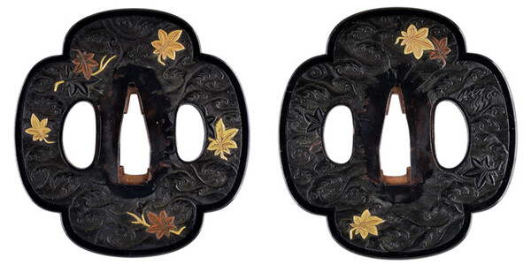 鍔 無銘 古金工 竜田川図鍔 特別保存刀装具鑑定書