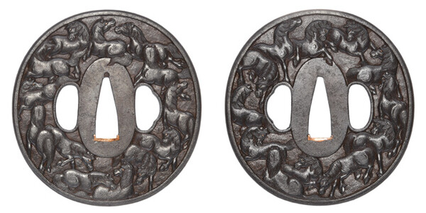 鍔 無銘 武州 群馬図 保存刀装具鑑定書