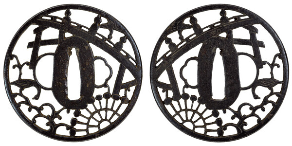 鍔 無銘 大五郎 淀水車透鍔 保存刀装具鑑定書