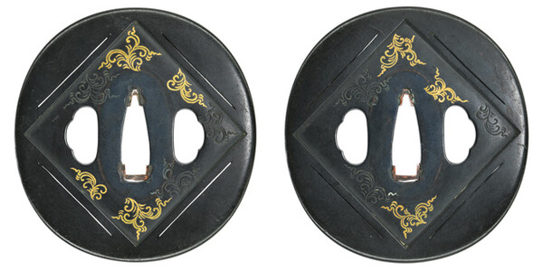 鍔 無銘 埋忠 菱唐草図鍔 特別保存刀装具鑑定書