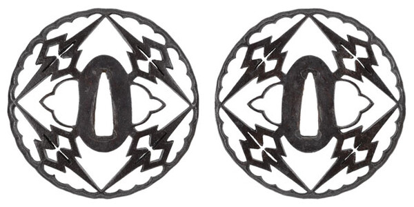 鍔 無銘 肥後 四方松皮菱繋透鍔 保存刀装具鑑定書