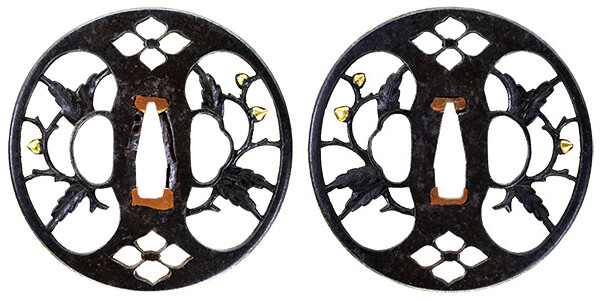 鍔 無銘 京正阿弥 左右団栗透鍔 保存刀装具鑑定書