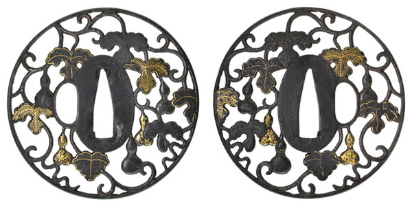 鍔 無銘 京正阿弥 瓢箪唐草透鍔 保存刀装具鑑定書