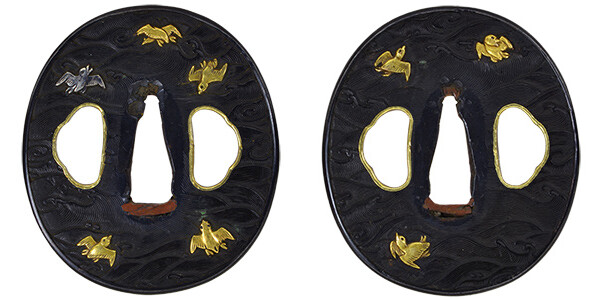 鍔 無銘 波千鳥図鍔