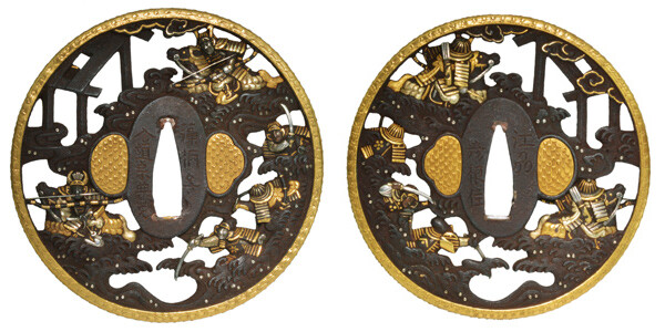 銘 江州 彦根住 藻柄子入道宗典製 宇治川合戦透鍔 特別保存刀装具鑑定書