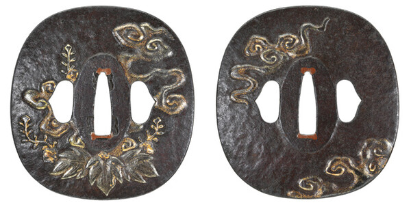 鍔 無銘 熊谷派 瑞雲花桐図鍔 特別保存刀装具鑑定書