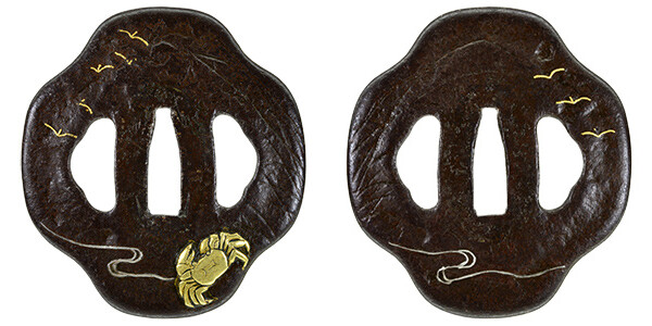 鍔 無銘 後代肥後 雁に蟹図鍔 保存刀装具鑑定書