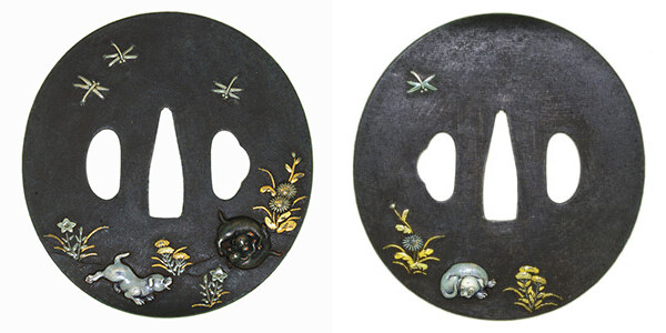 鍔 無銘 京金具師 秋野戯狗児図鍔 保存刀装具鑑定書