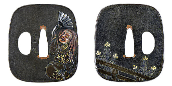 鍔 銘 元乗作(後藤別人) 猩々図鍔 保存刀装具鑑定書