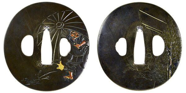 鍔 銘 長義(花押) 蟻通宮図鍔 保存刀装具鑑定書