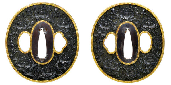 鍔 美濃 牡丹尽図 保存刀装具鑑定書