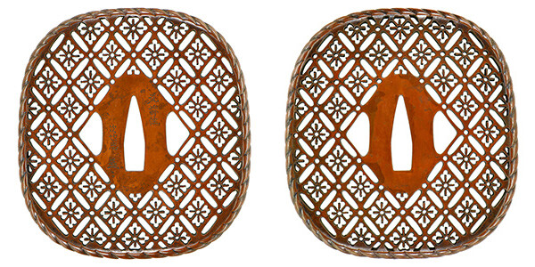 鍔 銘 筑前住波也志 菱透鍔