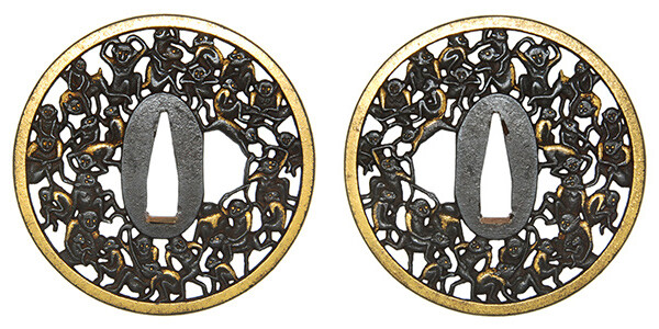 鍔 無銘 肥前 群猿透鍔 特別保存刀装具鑑定書