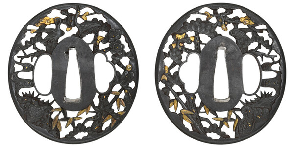 鍔 無銘 武州 歳寒三友鶴亀透鍔 保存刀装具鑑定書