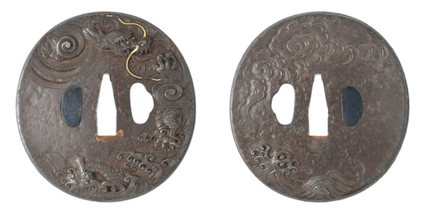 鍔 無銘 水戸 波涛雲龍図鍔 保存刀装具鑑定書