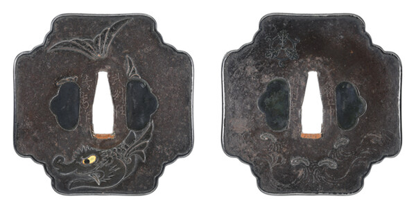 鍔 銘 武州住青喬作 元禄五申秋月吉辰 鯱図鍔 特別保存刀装具鑑定書