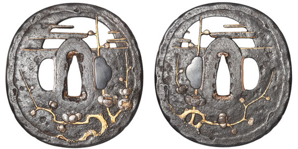 鍔 無銘 正阿弥 雲月梅樹図鍔 特別保存刀装具鑑定書