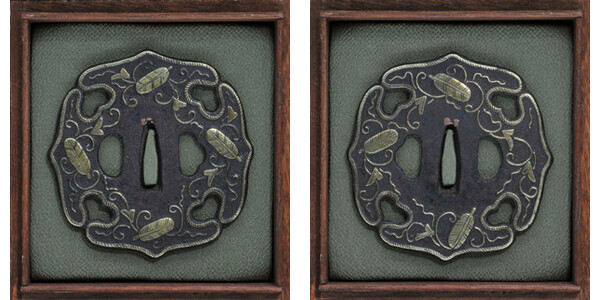 太刀鍔 無銘 平安城 鉄地 真鍮嵌鍔