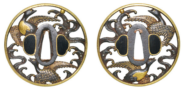 鍔 無銘 京正阿弥 波雁透鍔 保存刀装具鑑定書