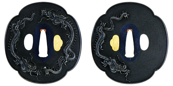 鍔 無銘 後藤延乗光秀 昇り下り龍図鍔 日本刀剣保存会鑑定書