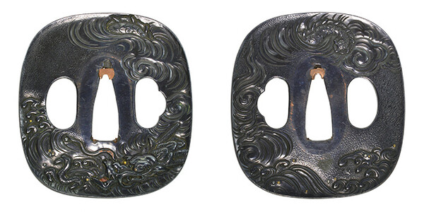 鍔 無銘 水戸 波濤雲龍図鍔 保存刀装具鑑定書