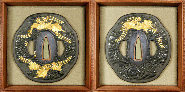 鍔 京金工 無銘 波に桐図 特別保存刀装具鑑定書