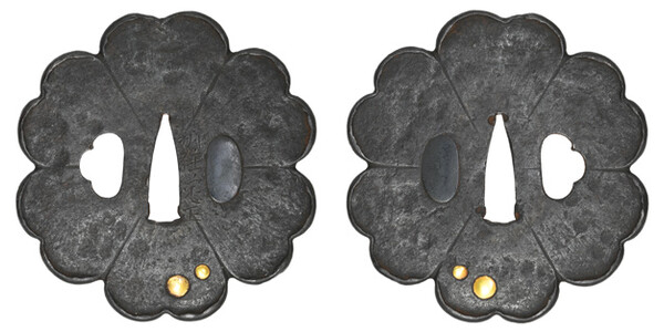 鍔 銘 丹州住定正 花に露図鍔 特別保存刀装具鑑定書