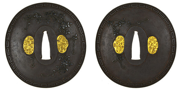 鍔 無銘 長州八道派 鉄線花図鍔 保存刀装具鑑定書