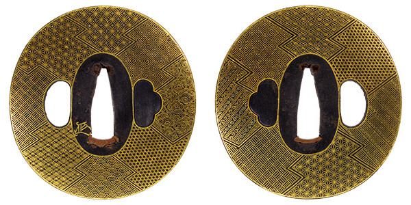 鍔 銘 金象嵌(花押)・(京献上) 古代文尽鍔 特別保存刀装具鑑定書