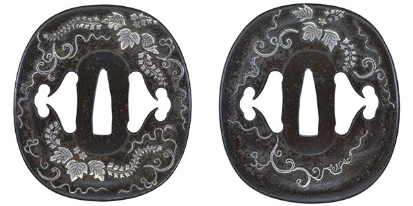 鍔 無銘 江戸肥後 花桐唐草図鍔 保存刀装具鑑定書