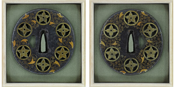 鐔 無銘 与四郎 唐草象嵌花紋散透鉄鍔