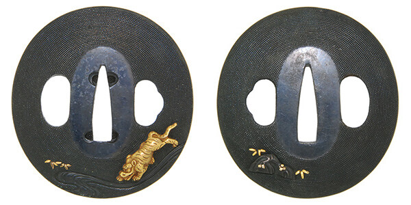 鍔 無銘 京金工 水呑虎図鍔 保存刀装具鑑定書