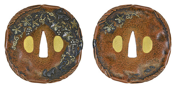 鍔 銘 応隕 葡萄に栗鼠図鍔 特別保存刀装具