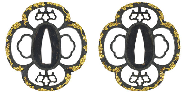 鍔 無銘 吉岡 桐紋透鍔 特別保存刀装具鑑定書