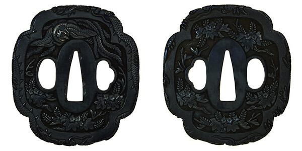 鍔 無銘 花桐鳳凰図鍔 保存会鑑定書