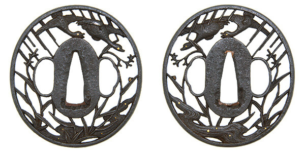 鍔 無銘 鉄地雁図透鍔